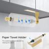 imageSetSail Paper Towel Holder Under Cabinet Single Hand Operable with Adjustable Damper Easy Tear Paper Towel Holder Wall Mount for Kitchen Bathroom Adhesive or Screw SilverGold