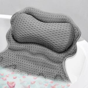 imageSetSail Bath Pillow Relaxing Bath Pillows for Tub Neck and Back Support Soft 4D Breathable Air Mesh Ergonomic Bathtub Pillow with 6 Strong Suction Cups and Hook Luxury Bathroom AccessoriesGreyGrey2