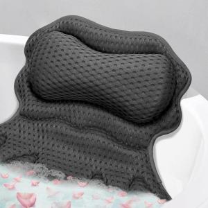 imageSetSail Bath Pillow Relaxing Bath Pillows for Tub Neck and Back Support Soft 4D Breathable Air Mesh Ergonomic Bathtub Pillow with 6 Strong Suction Cups and Hook Luxury Bathroom AccessoriesGreyBlack3