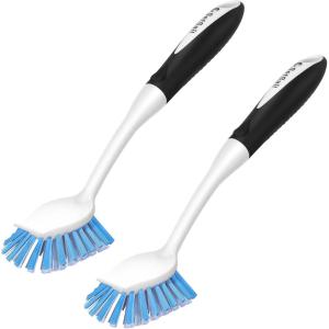 imageSetSail Dish Brush with Handle 2 Pack Stiff Bristles Dish Scrubber with Builtin Scraper Dish Scrub Brushes for Cleaning Dishes Pots and Pans Kitchen SinkBlackblue