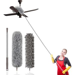 imageSetSail ExtraLong Dusters with Extension Pole 100inch for Cleaning Bendable Microfiber Head Washable Ceiling Fan Duster for High Ceilings FurnitureChenille Duster Set