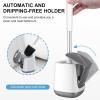 imageSetSail Toilet Brush and Holder 3 Pack Self Closing Lid Toilet Bowl Brushes Holder Extra Long Handle Ventilated Toilet Brush Set for Bathroom Cleaning Nylon Bristles BlackWhite  Grey