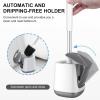 imageSetSail Toilet Brush and Holder 3 Pack Self Closing Lid Toilet Bowl Brushes Holder Extra Long Handle Ventilated Toilet Brush Set for Bathroom Cleaning Nylon Bristles BlackWhite  Grey