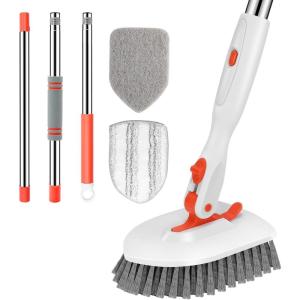 imageSetSail Floor Scrub Brush 3In1 Tile Tub Floor Scrubber with 52inch Adjustable Long Handle Shower Cleaner Brush and 3 Detachable Replacement Brush Heads for Cleaning Bathroom Kitchen Walls Tub TileOrange