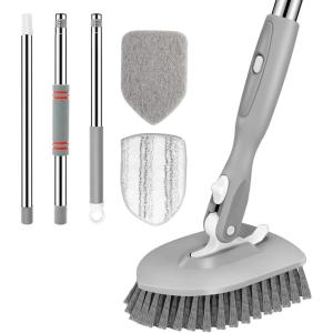 imageSetSail Floor Scrub Brush 3In1 Tile Tub Floor Scrubber with 52inch Adjustable Long Handle Shower Cleaner Brush and 3 Detachable Replacement Brush Heads for Cleaning Bathroom Kitchen Walls Tub TileGray