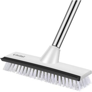 imageSetSail Floor Scrub Brush with 51Inch Long Adjustable Handle 2 in 1 Scrape Brush Stiff Bristle Floor Scrubber for Cleaning Shower Bathroom Garage Kitchen Wall Deck Tub TileWhiteBlack10in