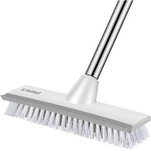 imageSetSail Floor Scrub Brush with 51Inch Long Adjustable Handle 2 in 1 Scrape Brush Stiff Bristle Floor Scrubber for Cleaning Shower Bathroom Garage Kitchen Wall Deck Tub TileWhiteGrey10in