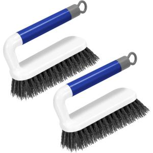 imageSetSail Scrub Brush Heavy Duty Cleaning Brushes with Handle Comfort Grip Shower Scrubber for Cleaning Bathroom Tub Kitchen Sink Floor Carpet 2 Pack BlueBlue2 Pack