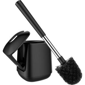 imageSetSail Toilet Brush and Holder 3 Pack Self Closing Lid Toilet Bowl Brushes Holder Extra Long Handle Ventilated Toilet Brush Set for Bathroom Cleaning Nylon Bristles BlackBlack
