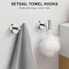 imageSetSail Towel Hooks for Bathrooms 2 Packs Screwin Matte Black Bathroom Towel Hook Wall Mounted 304 Stainless Steel Shower Towel Hooks for Coat Hanging Drilling HoleMirror Silver