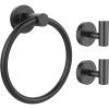 imageSetSail Bathroom Hardware Set Silver 304 Stainless Steel Bathroom Accessories Set Includes Towel Holder and 2 Pack Towel Hooks Drill HoleBlack
