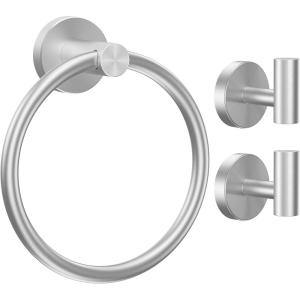 imageSetSail Bathroom Hardware Set Silver 304 Stainless Steel Bathroom Accessories Set Includes Towel Holder and 2 Pack Towel Hooks Drill HoleSilver