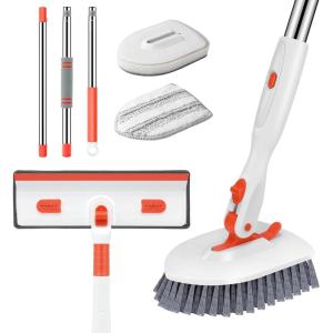 imageSetSail 4in1 Tile Tub Floor Scrubber with 52inch Adjustable Long Handle Shower Cleaner Brush Comes with Window Scrubber and 3 Replacement Brush Heads for Cleaning Bathroom Kitchen Walls Tub Tile