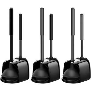 imageSetSail Toilet Brush and Plunger Set 3 Pack Toilet Plungers for Bathroom with Holder Heavy Duty Toilet Bowl Brush and Holder Hidden for Deeply Cleaning  Black