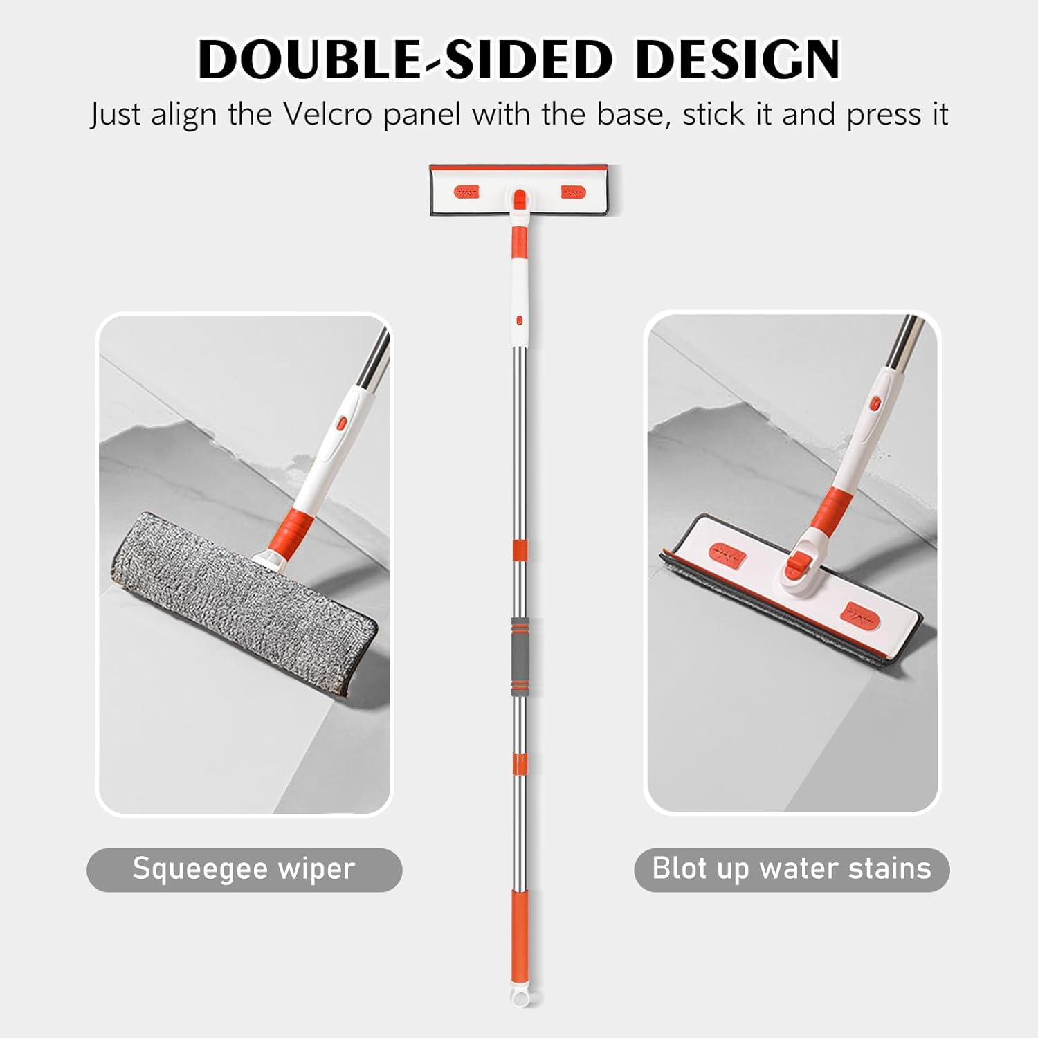 imageSetSail 4in1 Tile Tub Floor Scrubber with 52inch Long Adjustable Handle Shower Cleaner Brush with VShaped Grout Brush and 3 Replacement Brush Heads for Bathroom Kitchen Sink Walls Tub Tile GreyOrange