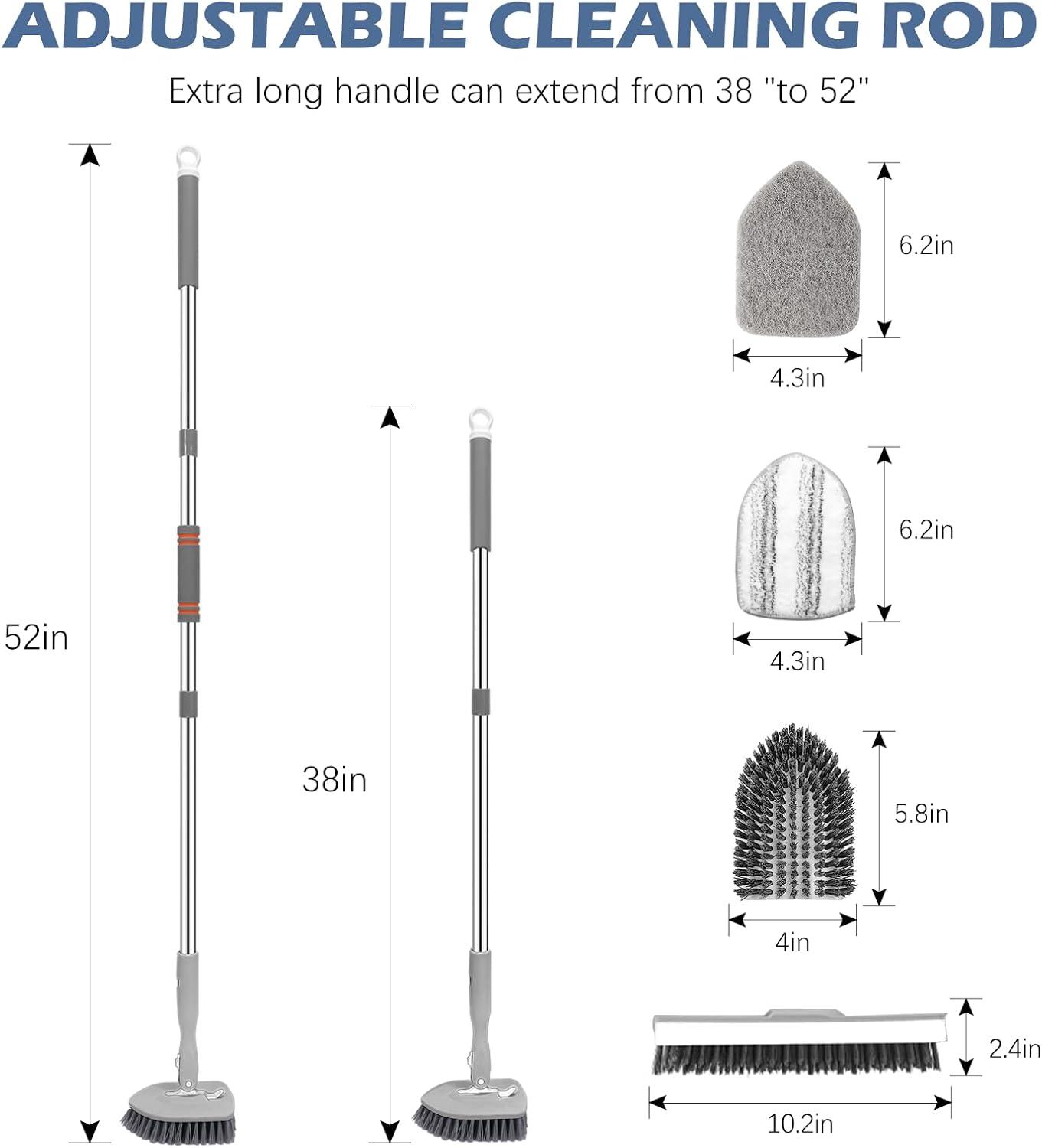 imageSetSail 4in1 Tile Tub Floor Scrubber with 52inch Long Adjustable Handle Shower Cleaner Brush with VShaped Grout Brush and 3 Replacement Brush Heads for Bathroom Kitchen Sink Walls Tub Tile GreyGray