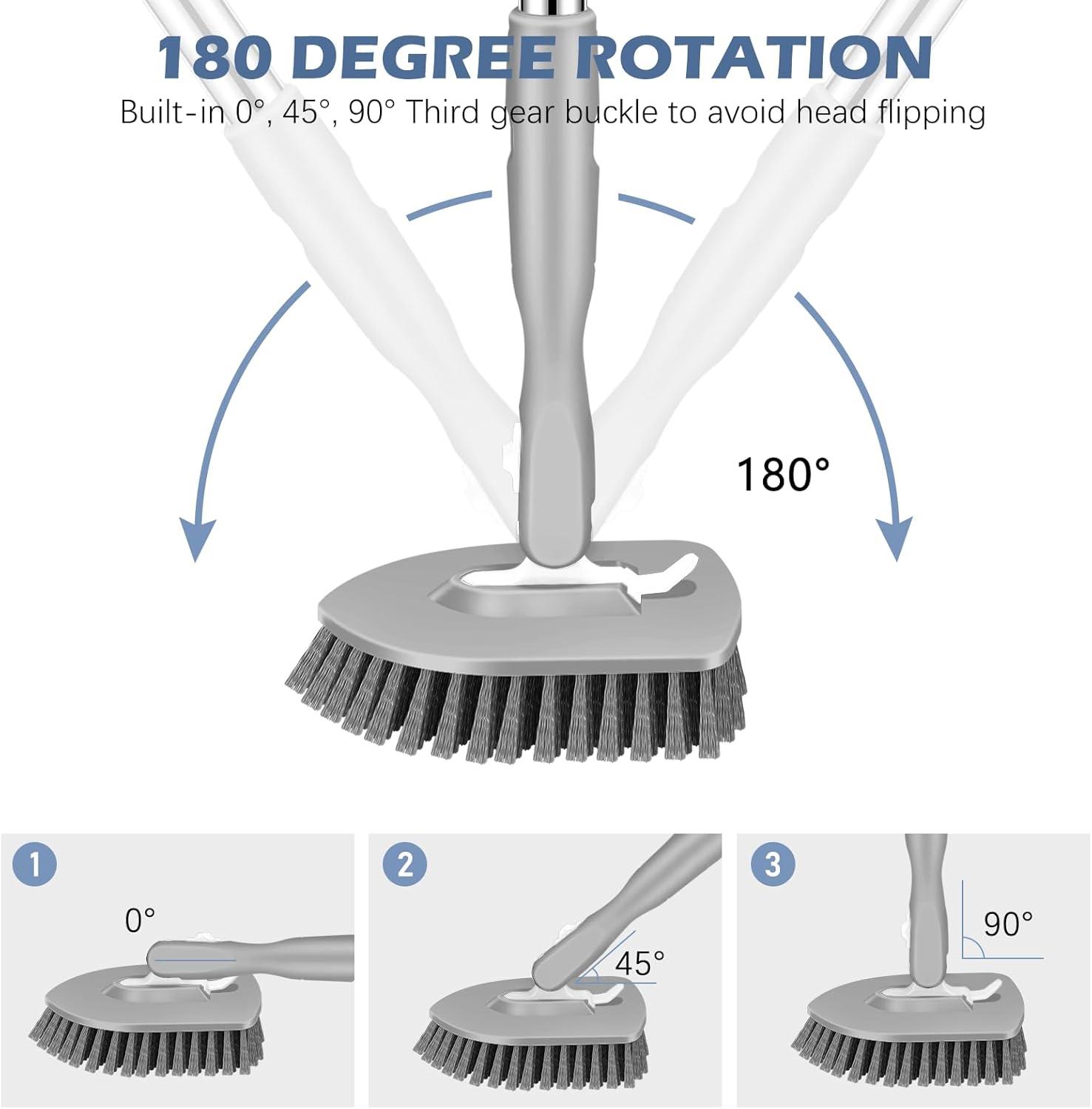 imageSetSail 4in1 Tile Tub Floor Scrubber with 52inch Long Adjustable Handle Shower Cleaner Brush with VShaped Grout Brush and 3 Replacement Brush Heads for Bathroom Kitchen Sink Walls Tub Tile GreyGray