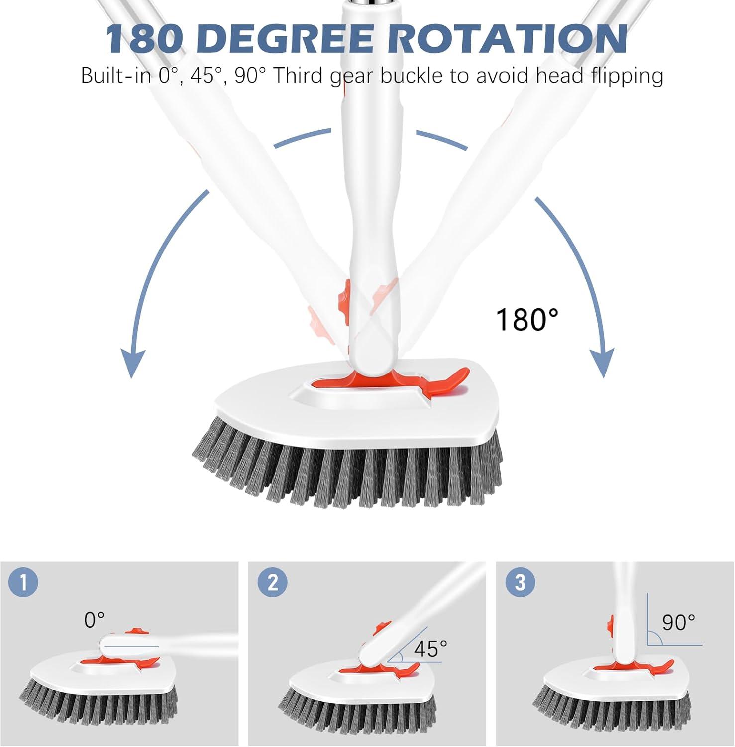 imageSetSail 4in1 Tile Tub Floor Scrubber with 52inch Long Adjustable Handle Shower Cleaner Brush with VShaped Grout Brush and 3 Replacement Brush Heads for Bathroom Kitchen Sink Walls Tub Tile GreyOrange