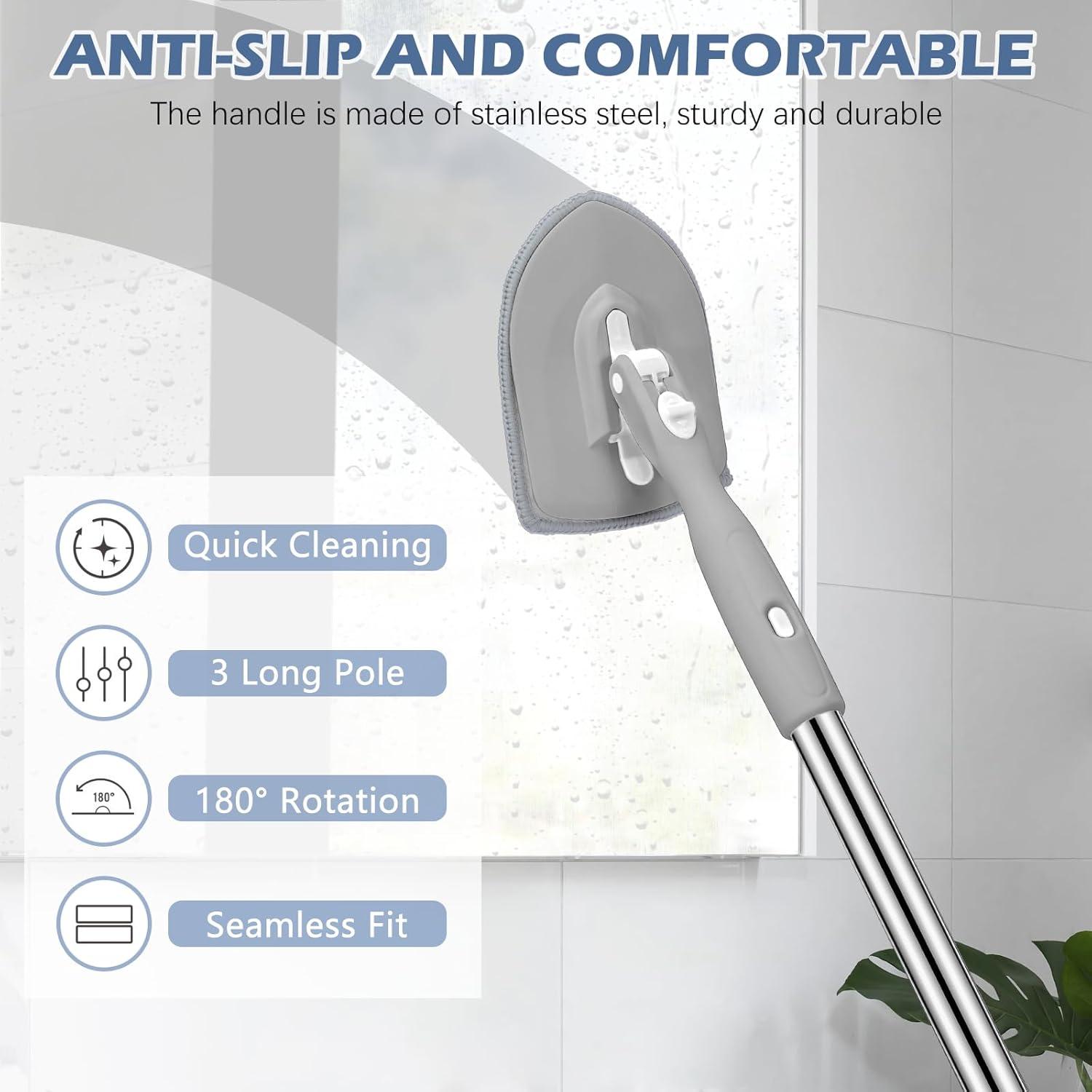 imageSetSail 4in1 Tile Tub Floor Scrubber with 52inch Long Adjustable Handle Shower Cleaner Brush with VShaped Grout Brush and 3 Replacement Brush Heads for Bathroom Kitchen Sink Walls Tub Tile GreyGray