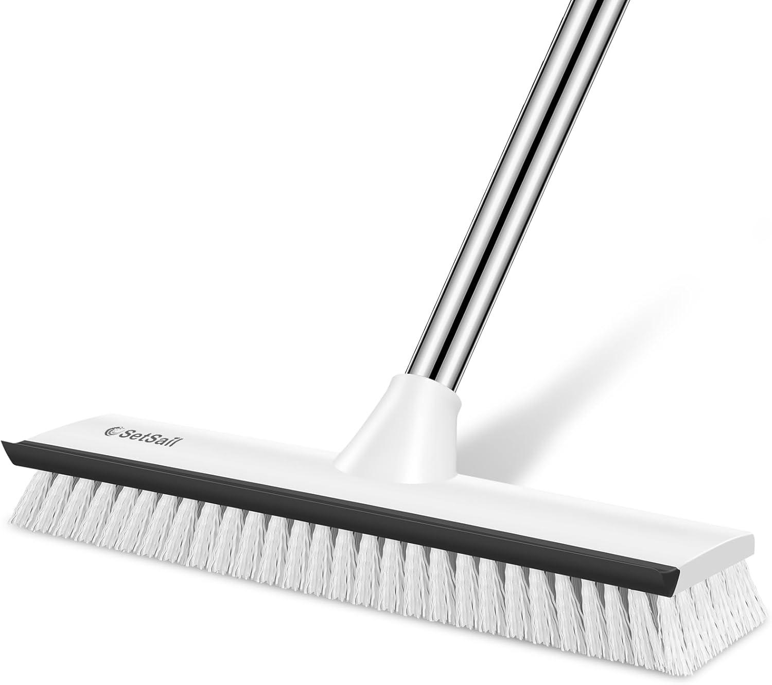 imageSetSail Floor Scrub Brush with 51Inch Long Adjustable Handle 2 in 1 Scrape Brush Stiff Bristle Floor Scrubber for Cleaning Shower Bathroom Garage Kitchen Wall Deck Tub Tile 2 PackBlack White