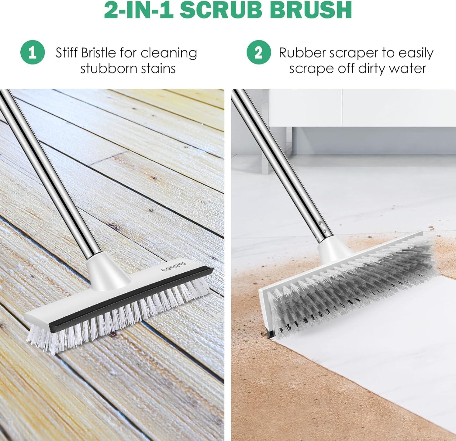 imageSetSail Floor Scrub Brush with 51Inch Long Adjustable Handle 2 in 1 Scrape Brush Stiff Bristle Floor Scrubber for Cleaning Shower Bathroom Garage Kitchen Wall Deck Tub Tile 2 PackBlack White
