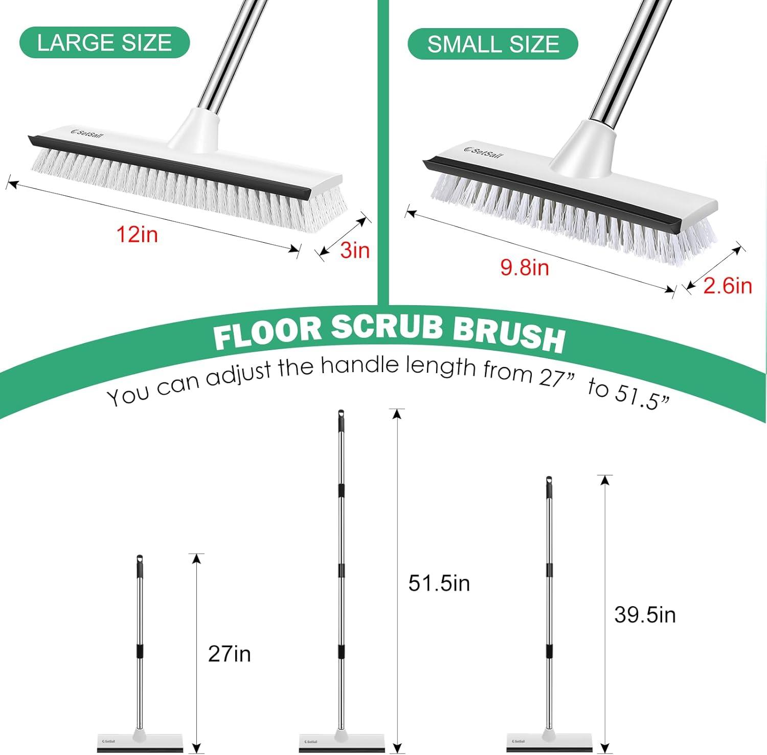 imageSetSail Floor Scrub Brush with 51Inch Long Adjustable Handle 2 in 1 Scrape Brush Stiff Bristle Floor Scrubber for Cleaning Shower Bathroom Garage Kitchen Wall Deck Tub Tile 2 PackBlack White