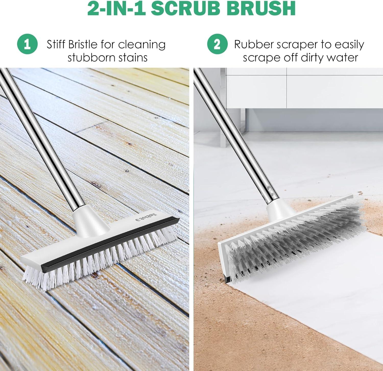 imageSetSail Floor Scrub Brush with 51Inch Long Adjustable Handle 2 in 1 Scrape Brush Stiff Bristle Floor Scrubber for Cleaning Shower Bathroom Garage Kitchen Wall Deck Tub Tile 2 PackBlack White