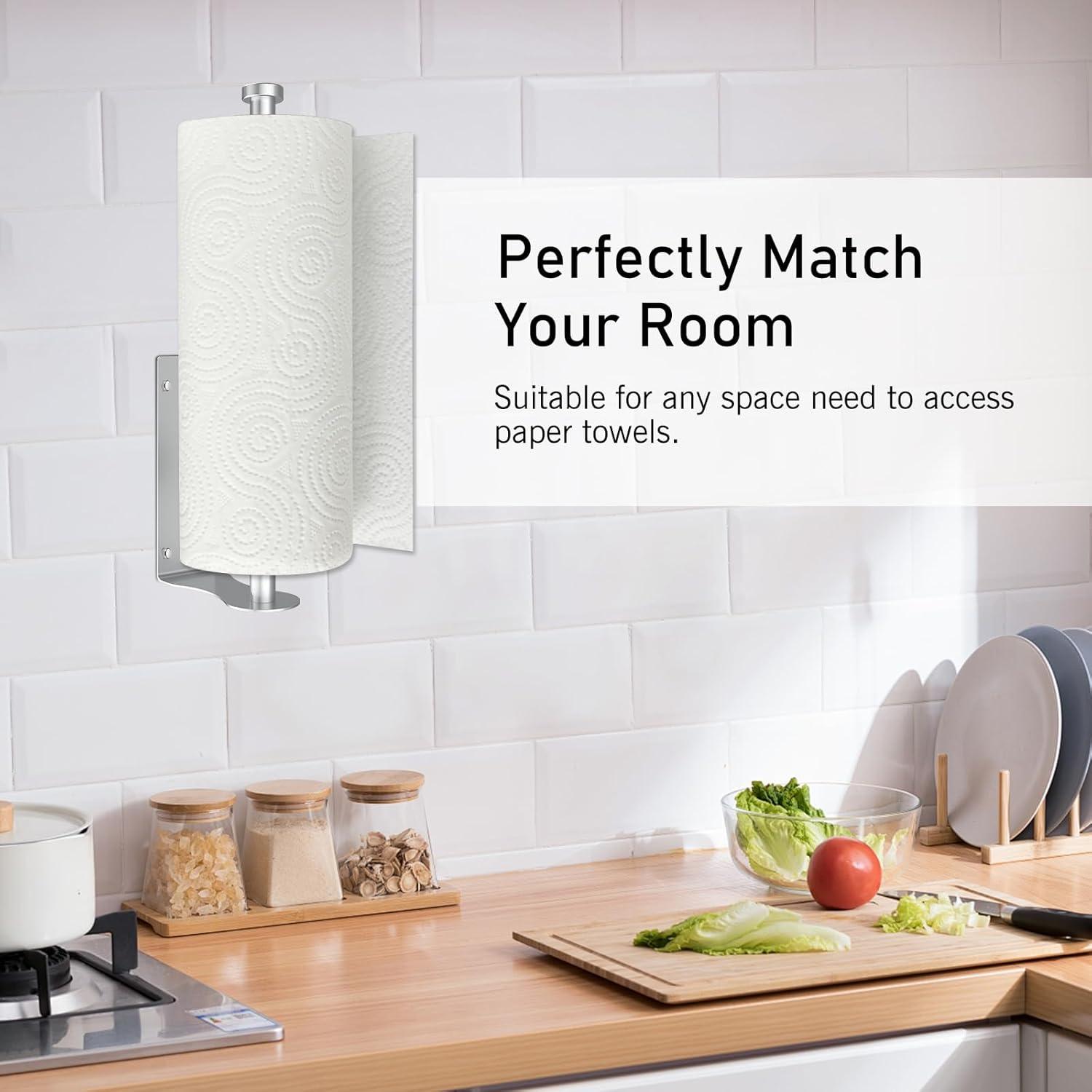 imageSetSail Paper Towel Holder Paper Towel Holder Under Cabinet with Adjustable Damper Easy Tear Wall Mount SelfAdhesive or Drilled for Kitchen Bathroom WhiteSilver