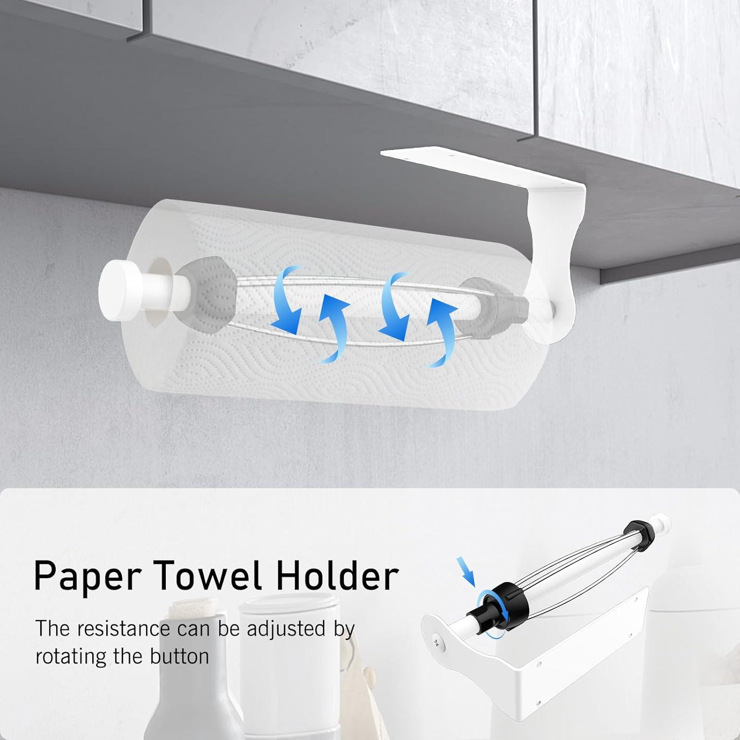 imageSetSail Paper Towel Holder Paper Towel Holder Under Cabinet with Adjustable Damper Easy Tear Wall Mount SelfAdhesive or Drilled for Kitchen Bathroom WhiteWhite
