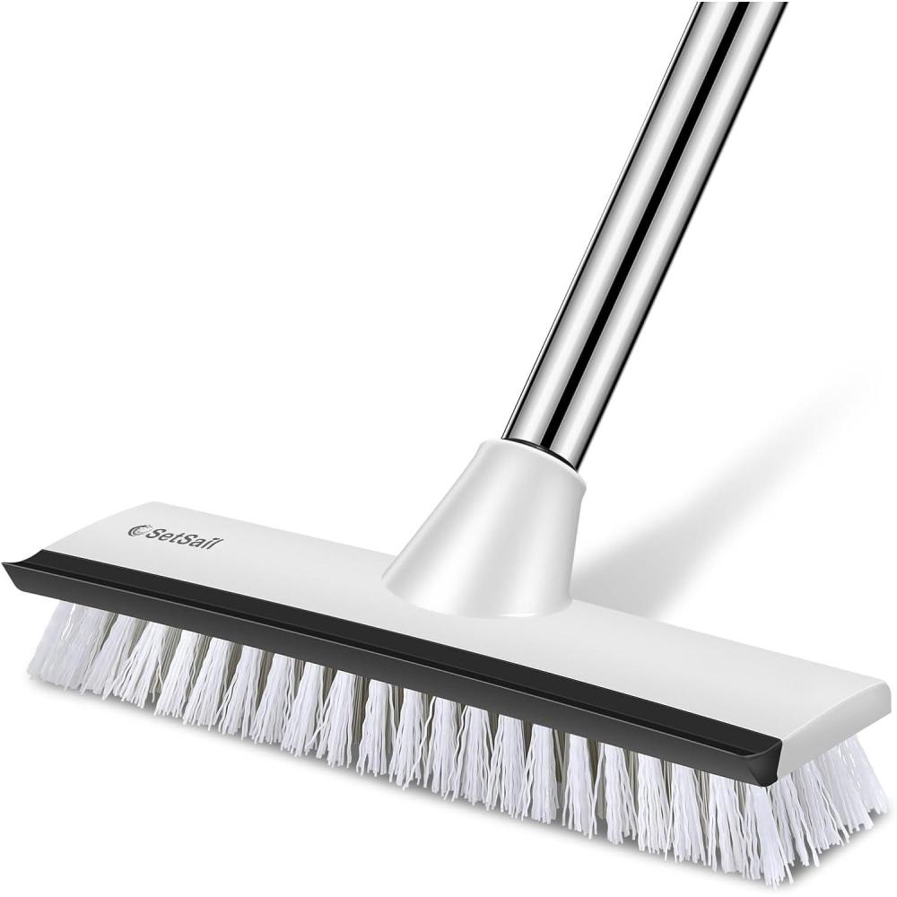 imageSetSail Floor Scrub Brush with 51Inch Long Adjustable Handle 2 in 1 Scrape Brush Stiff Bristle Floor Scrubber for Cleaning Shower Bathroom Garage Kitchen Wall Deck Tub Tile 2 PackBlack White