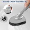 imageSetSail 4in1 Tile Tub Floor Scrubber with 52inch Long Adjustable Handle Shower Cleaner Brush with VShaped Grout Brush and 3 Replacement Brush Heads for Bathroom Kitchen Sink Walls Tub Tile GreyGray