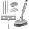 imageSetSail 4in1 Tile Tub Floor Scrubber with 52inch Long Adjustable Handle Shower Cleaner Brush with VShaped Grout Brush and 3 Replacement Brush Heads for Bathroom Kitchen Sink Walls Tub Tile GreyGray