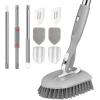 imageSetSail 4in1 Tile Tub Floor Scrubber with 52inch Long Adjustable Handle Shower Cleaner Brush with VShaped Grout Brush and 3 Replacement Brush Heads for Bathroom Kitchen Sink Walls Tub Tile GreyGray