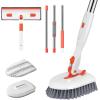 imageSetSail 4in1 Tile Tub Floor Scrubber with 52inch Long Adjustable Handle Shower Cleaner Brush with VShaped Grout Brush and 3 Replacement Brush Heads for Bathroom Kitchen Sink Walls Tub Tile GreyOrange