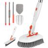 imageSetSail 4in1 Tile Tub Floor Scrubber with 52inch Long Adjustable Handle Shower Cleaner Brush with VShaped Grout Brush and 3 Replacement Brush Heads for Bathroom Kitchen Sink Walls Tub Tile GreyOrange