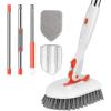 imageSetSail 4in1 Tile Tub Floor Scrubber with 52inch Long Adjustable Handle Shower Cleaner Brush with VShaped Grout Brush and 3 Replacement Brush Heads for Bathroom Kitchen Sink Walls Tub Tile GreyOrange