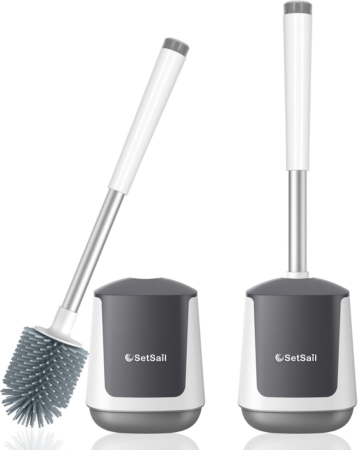 imageSetSail Silicone Toilet Bowl Brush and Holder Automatic Toilet Brushes for Bathroom with Holder Ventilated Toilet Cleaner Brush for Toilet Scrubber Cleaning  GreyWhite  Grey