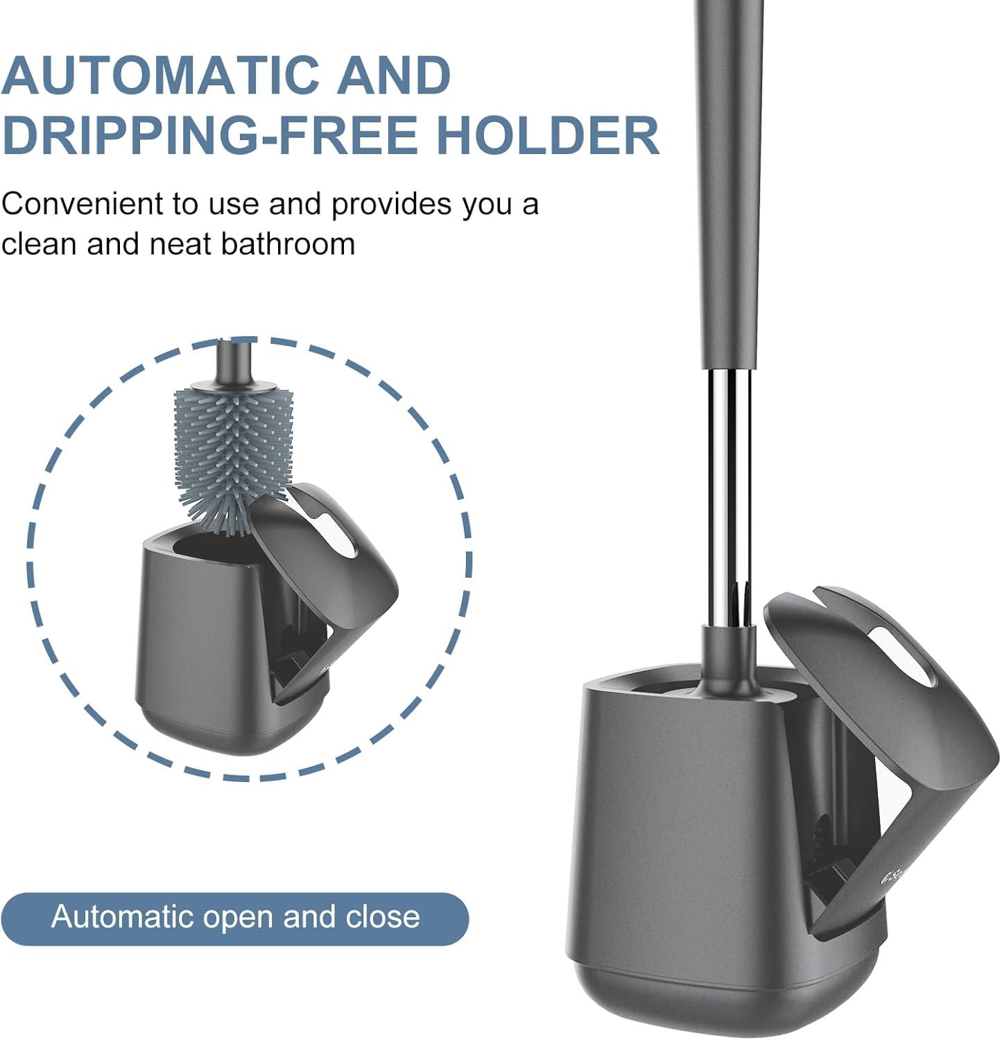 imageSetSail Silicone Toilet Bowl Brush and Holder Automatic Toilet Brushes for Bathroom with Holder Ventilated Toilet Cleaner Brush for Toilet Scrubber Cleaning  GreyGray