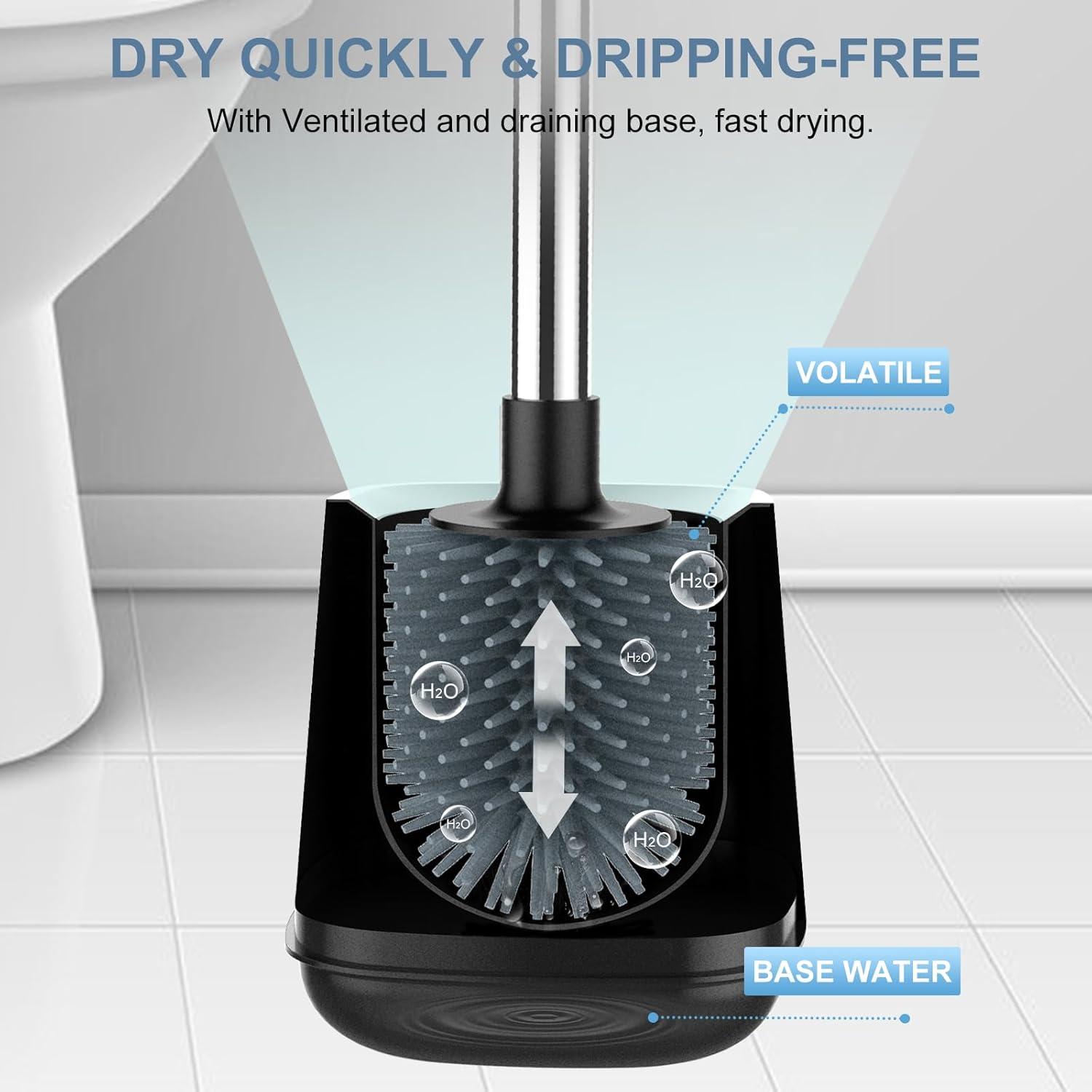 imageSetSail Silicone Toilet Bowl Brush and Holder Automatic Toilet Brushes for Bathroom with Holder Ventilated Toilet Cleaner Brush for Toilet Scrubber Cleaning  GreyBlack