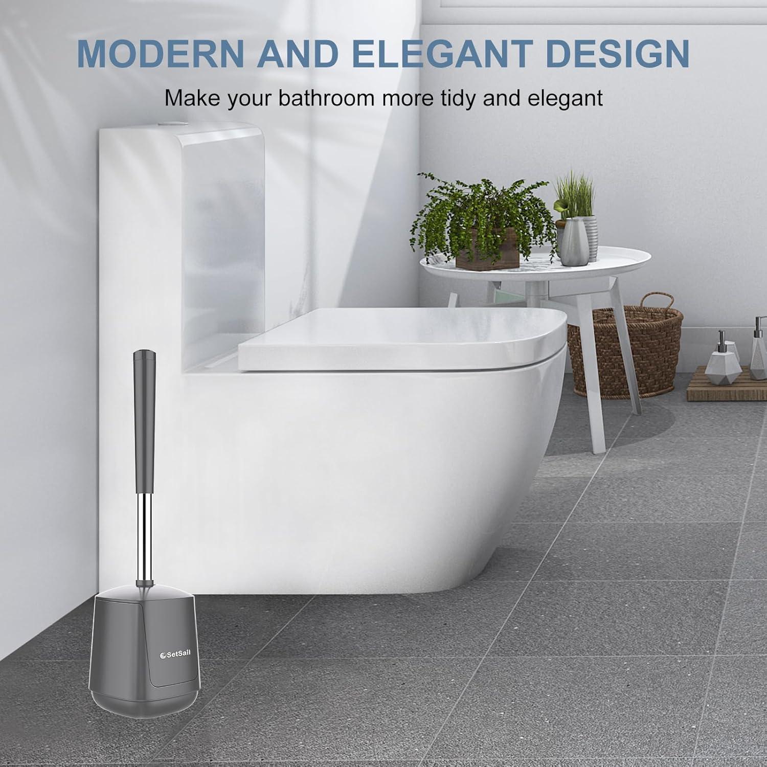 imageSetSail Silicone Toilet Bowl Brush and Holder Automatic Toilet Brushes for Bathroom with Holder Ventilated Toilet Cleaner Brush for Toilet Scrubber Cleaning  GreyGray