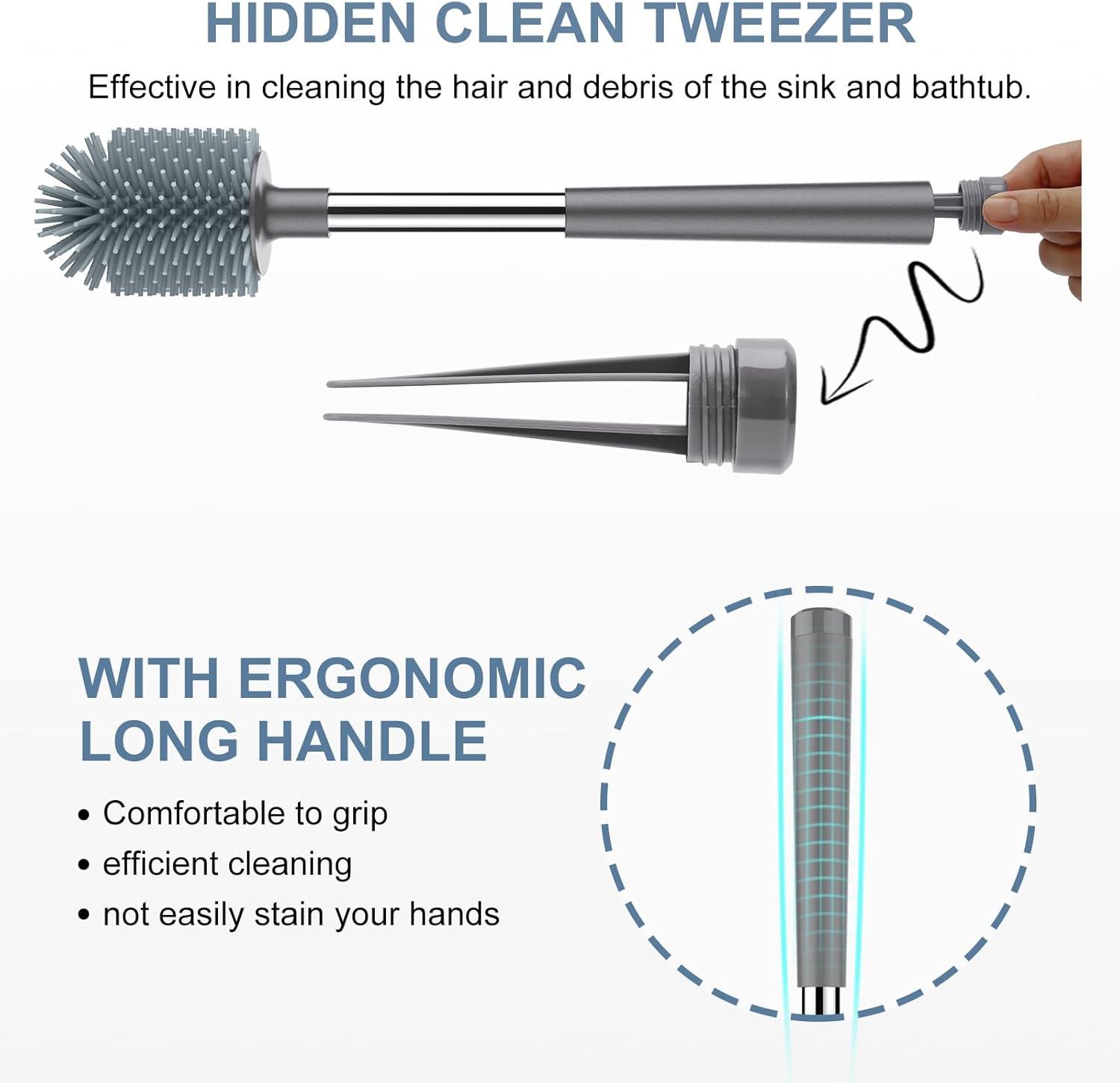 imageSetSail Silicone Toilet Bowl Brush and Holder Automatic Toilet Brushes for Bathroom with Holder Ventilated Toilet Cleaner Brush for Toilet Scrubber Cleaning  GreyGray