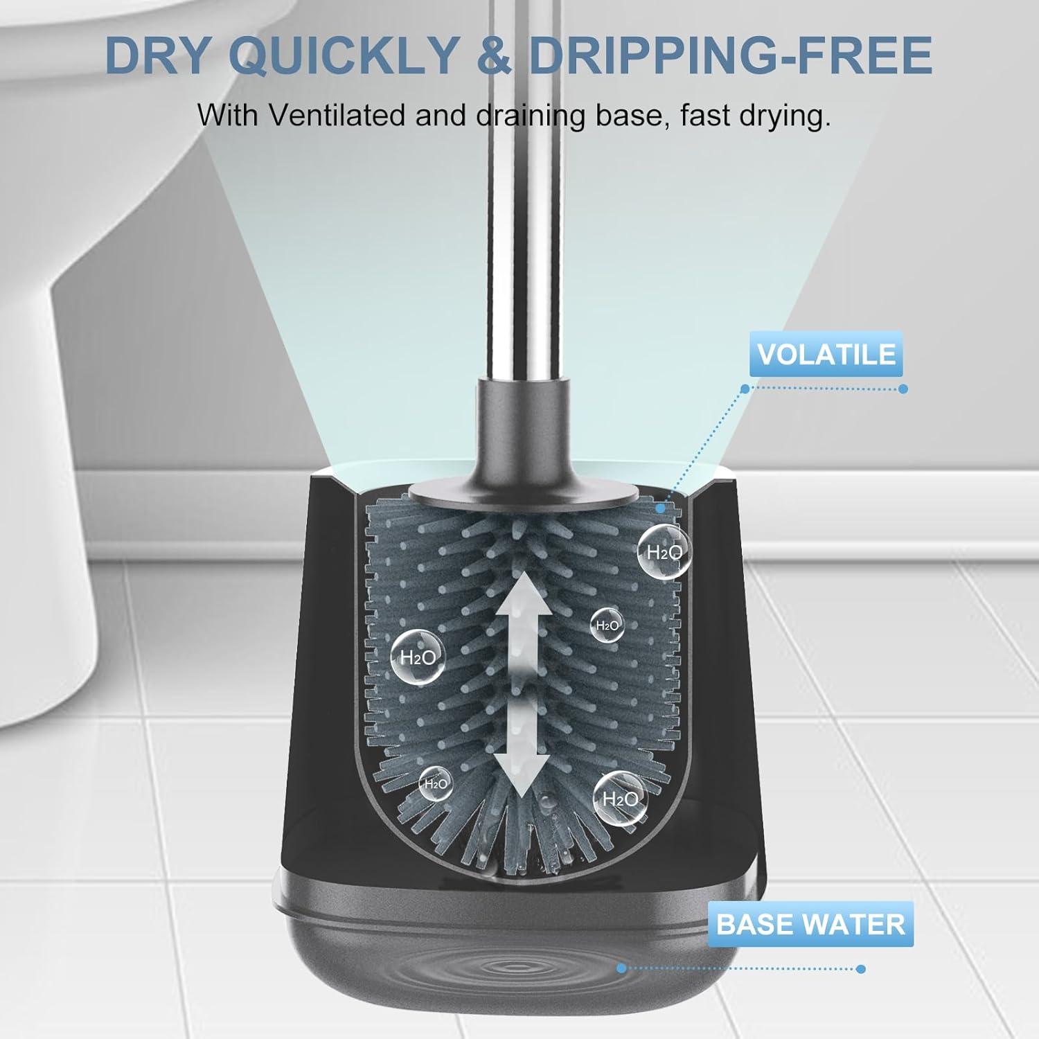imageSetSail Silicone Toilet Bowl Brush and Holder Automatic Toilet Brushes for Bathroom with Holder Ventilated Toilet Cleaner Brush for Toilet Scrubber Cleaning  GreyGray