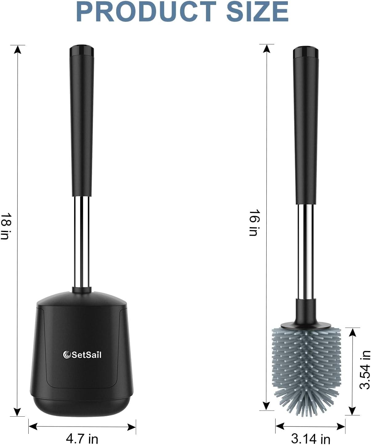 imageSetSail Silicone Toilet Bowl Brush and Holder Automatic Toilet Brushes for Bathroom with Holder Ventilated Toilet Cleaner Brush for Toilet Scrubber Cleaning  GreyBlack