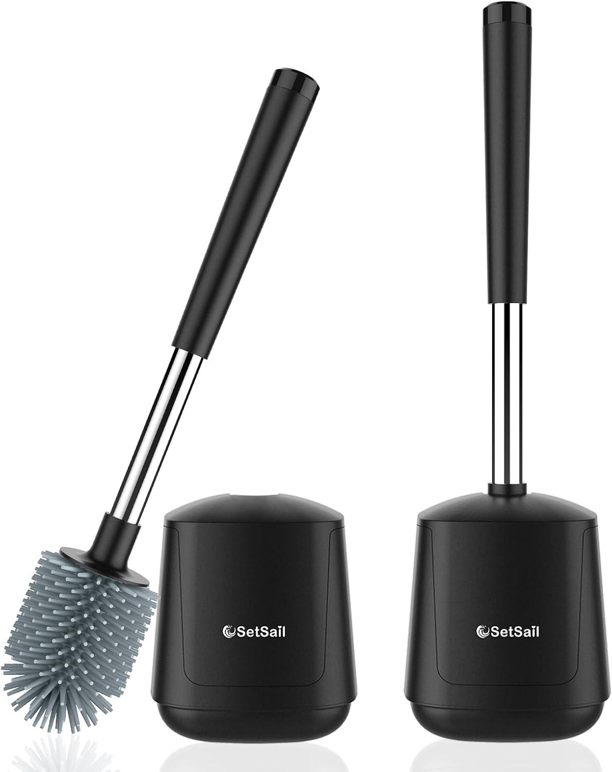 imageSetSail Silicone Toilet Bowl Brush and Holder Automatic Toilet Brushes for Bathroom with Holder Ventilated Toilet Cleaner Brush for Toilet Scrubber Cleaning  GreyBlack
