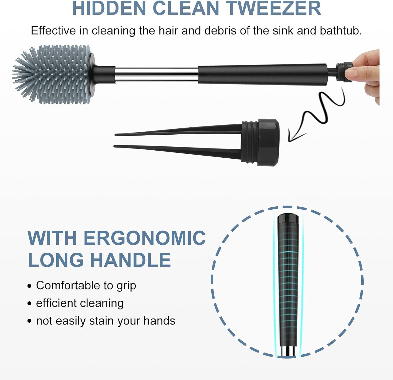 imageSetSail Silicone Toilet Bowl Brush and Holder Automatic Toilet Brushes for Bathroom with Holder Ventilated Toilet Cleaner Brush for Toilet Scrubber Cleaning  GreyBlack