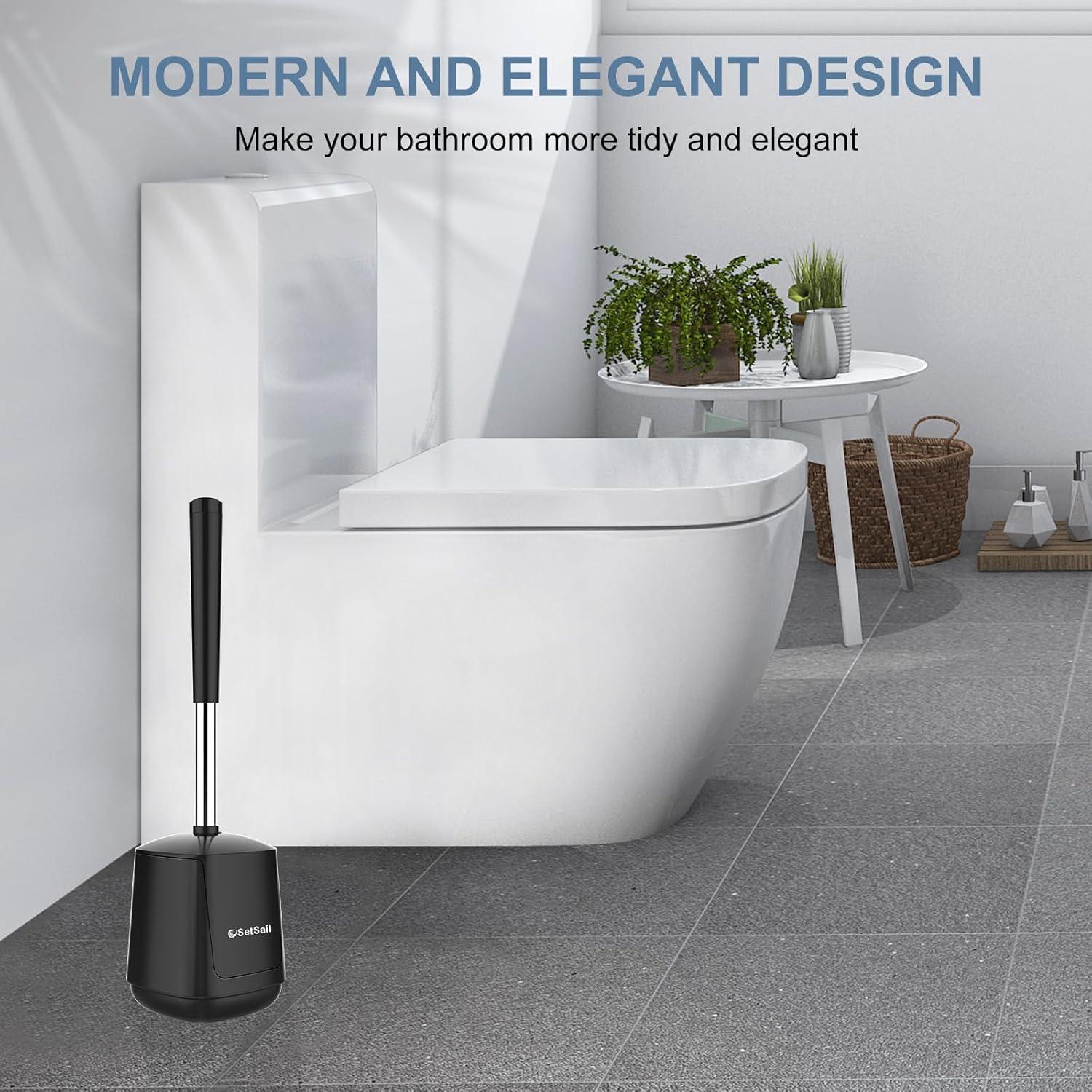 imageSetSail Silicone Toilet Bowl Brush and Holder Automatic Toilet Brushes for Bathroom with Holder Ventilated Toilet Cleaner Brush for Toilet Scrubber Cleaning  GreyBlack