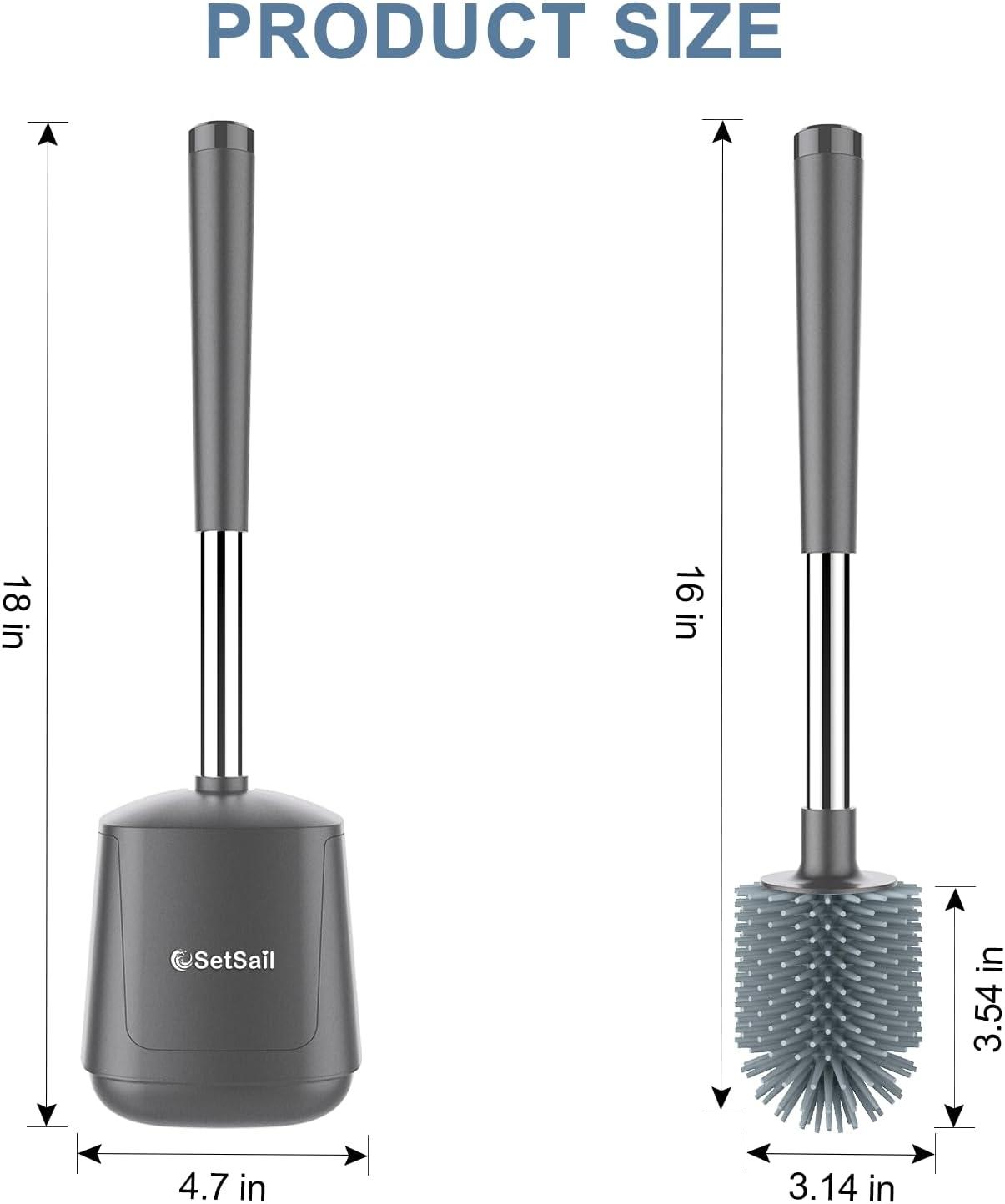 imageSetSail Silicone Toilet Bowl Brush and Holder Automatic Toilet Brushes for Bathroom with Holder Ventilated Toilet Cleaner Brush for Toilet Scrubber Cleaning  GreyGray