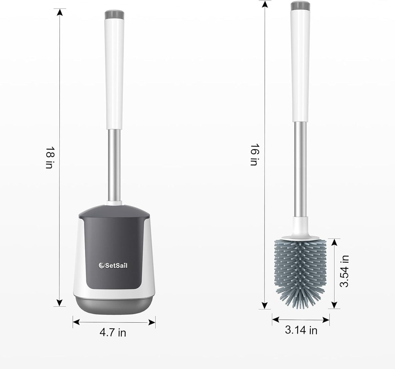 imageSetSail Silicone Toilet Bowl Brush and Holder Automatic Toilet Brushes for Bathroom with Holder Ventilated Toilet Cleaner Brush for Toilet Scrubber Cleaning  GreyWhite  Grey