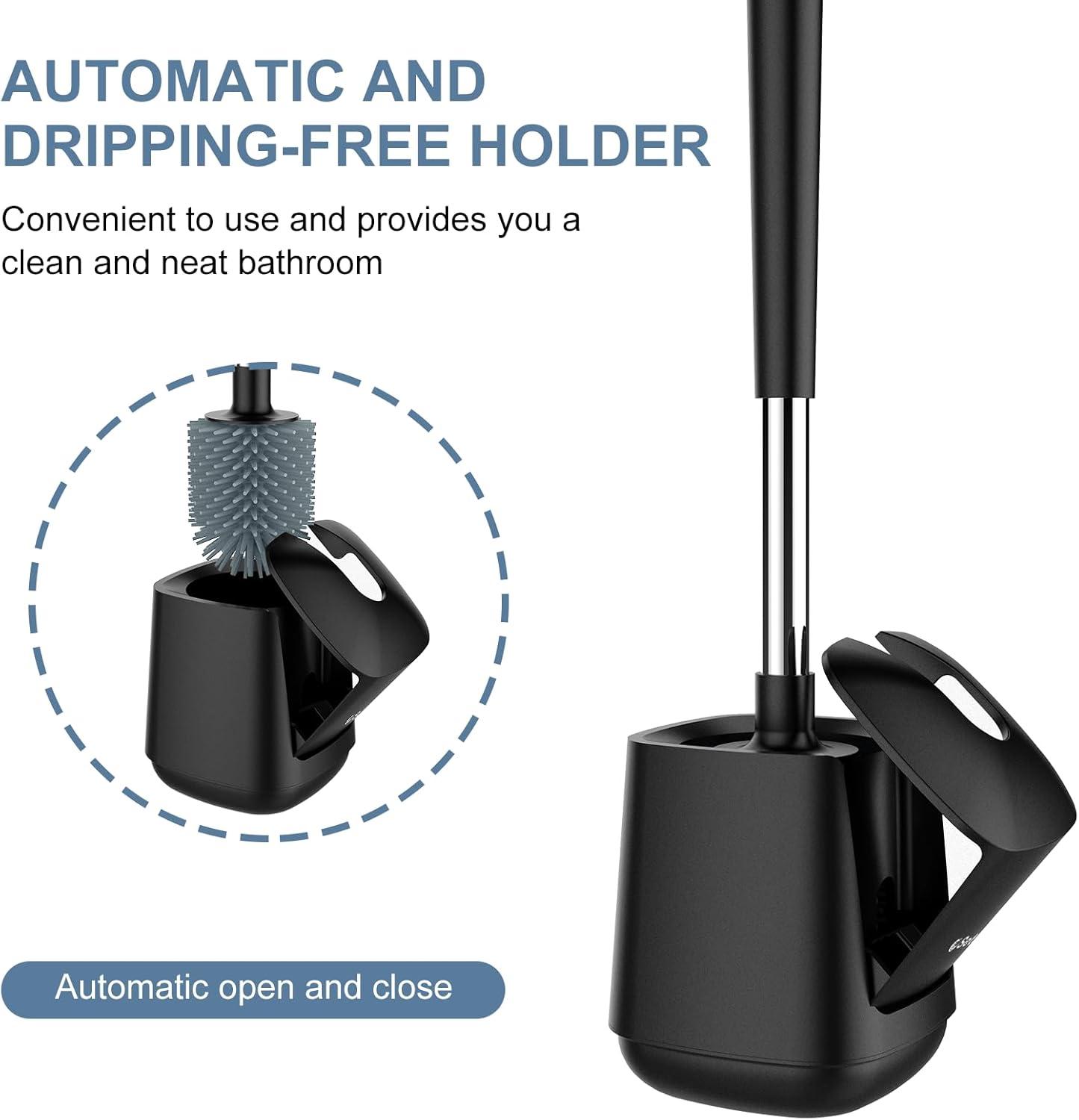 imageSetSail Silicone Toilet Bowl Brush and Holder Automatic Toilet Brushes for Bathroom with Holder Ventilated Toilet Cleaner Brush for Toilet Scrubber Cleaning  GreyBlack