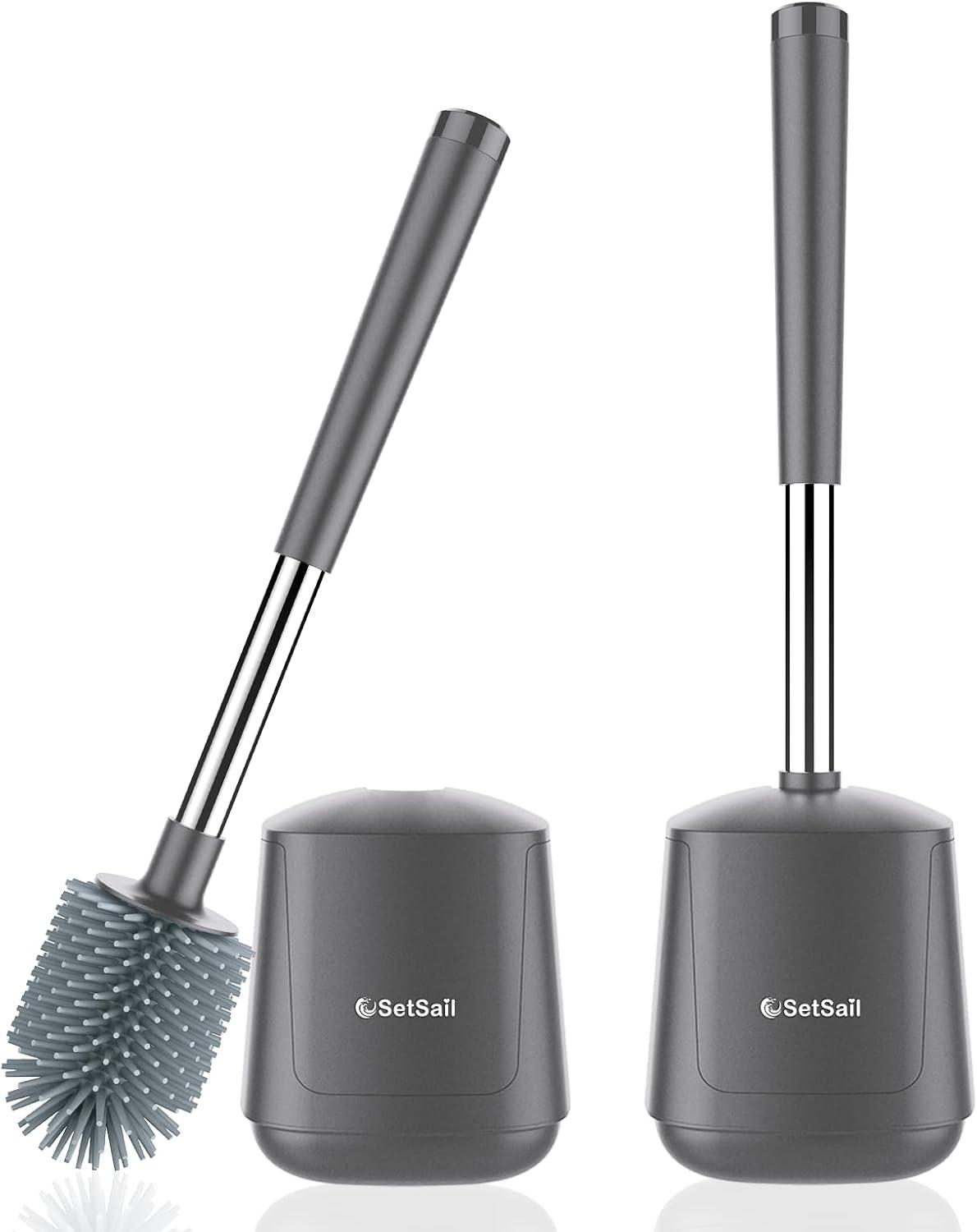 imageSetSail Silicone Toilet Bowl Brush and Holder Automatic Toilet Brushes for Bathroom with Holder Ventilated Toilet Cleaner Brush for Toilet Scrubber Cleaning  GreyGray